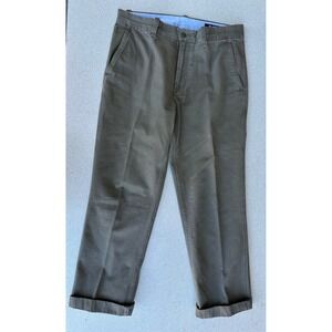 Cremieux Classics Mens Chino Pants 34x30 Olive Green Cotton Straight Leg Cuffed